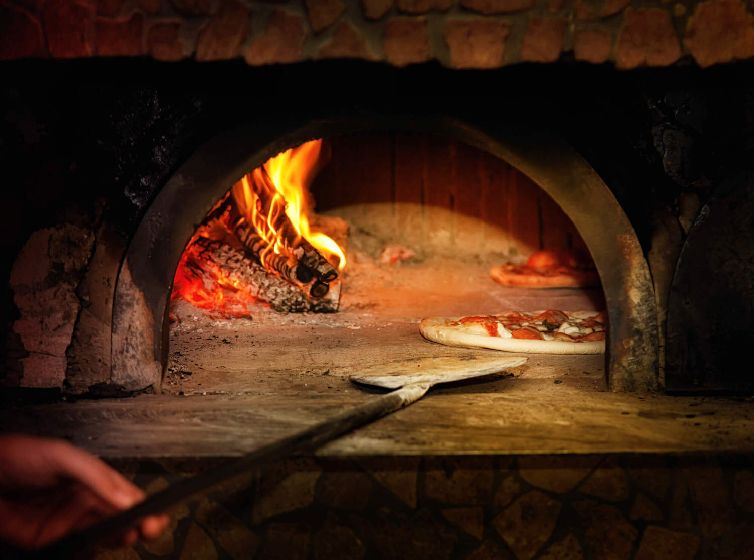 A wood fired pizza oven